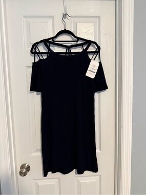 Fabletics Black Cold-Shoulder Midi Dress
